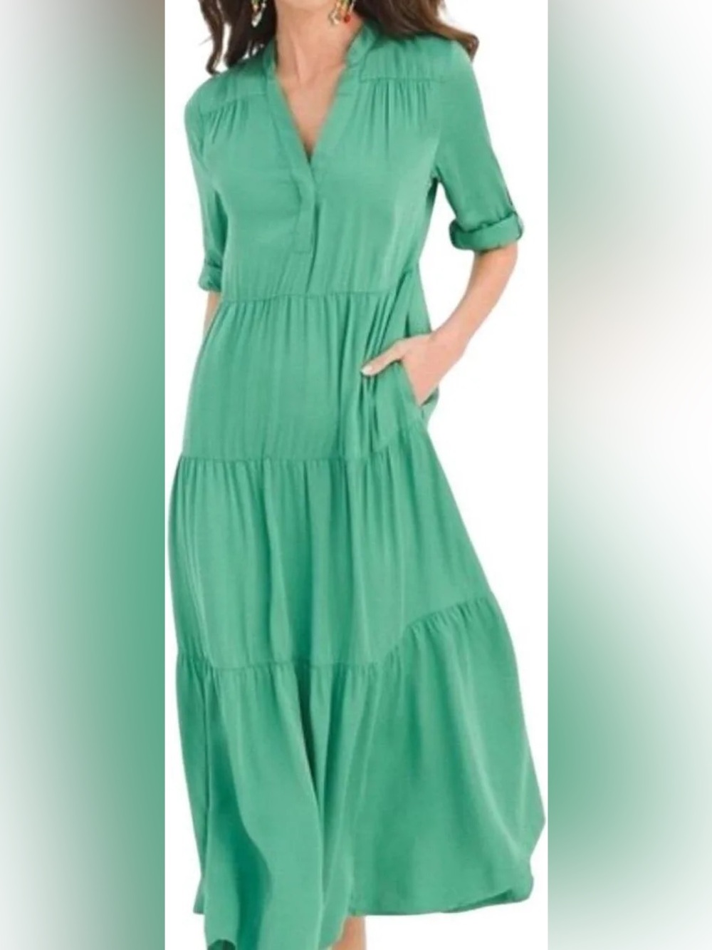 Chico's Sea Island Teal Tiered Maxi Dress